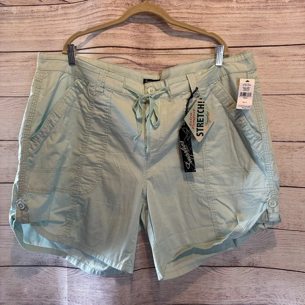 NWT UNIONBAY 22W Plus Size Mint Utility Shorts Drawstring Roll Cuff Stretch